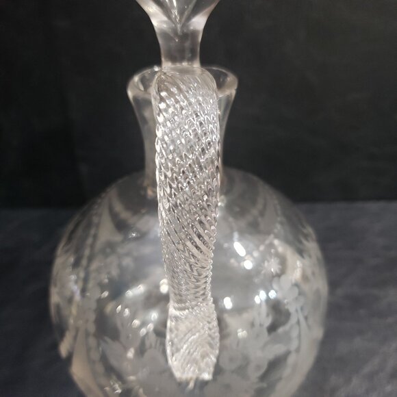 Victorian Hand Blown Decanter With Floral Bouquet And Twisted Rope Handle - Picture 8 of 10